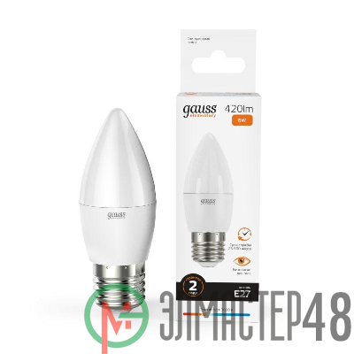 Лампа светодиодная Elementary 6Вт свеча 3000К тепл. бел. E27 420лм 180-240В Gauss 33216