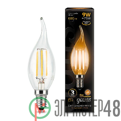 Лампа светодиодная Black Filament Свеча на ветру E14 9Вт 2700К Gauss 104801109
